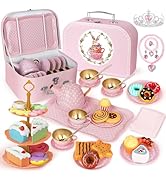 iAOVUEBY Tea Party Set for Little Girls, 49PCS Princess Tea Time Toys Including Tea Set Dessert C...