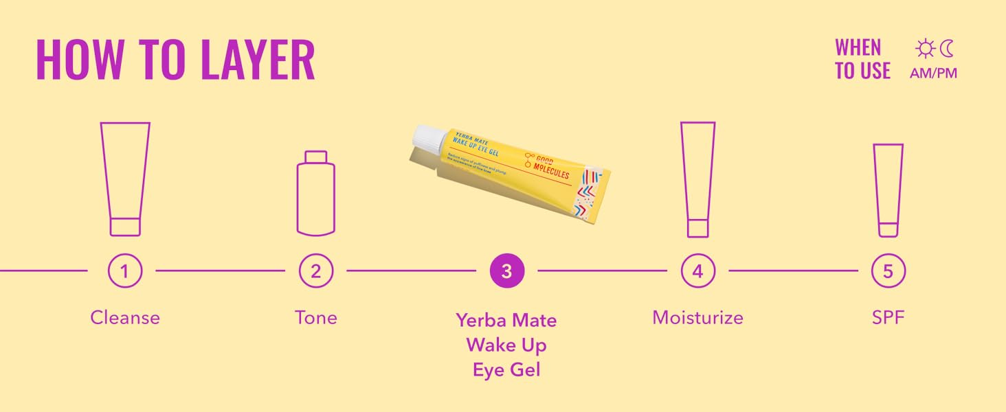 How to Layer: After cleansing and toning, use Yerba Mate Wake Up Eye Gel