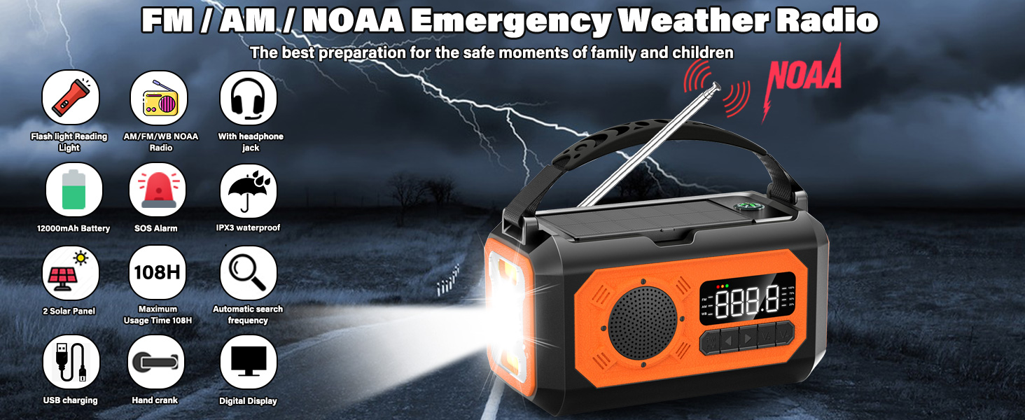 12000mAh Emergency Weather Radio