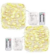 GDEALER 2 Pack Fairy Lights 20 Ft 60 Led Battery Operated Twinkle Lights with Remote Waterproof S...