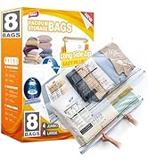 TAILI 8 Pack Vacuum Storage Bags, LONG SIDE ZIP (4 Large+4 Jumbo), Multi-Size Vacuum Seal Bags fo...