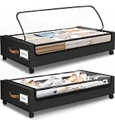 SpaceHacks Under Bed Storage with Wheels 2Pack Underbed Storage with Clear Window&Label Under Bed...
