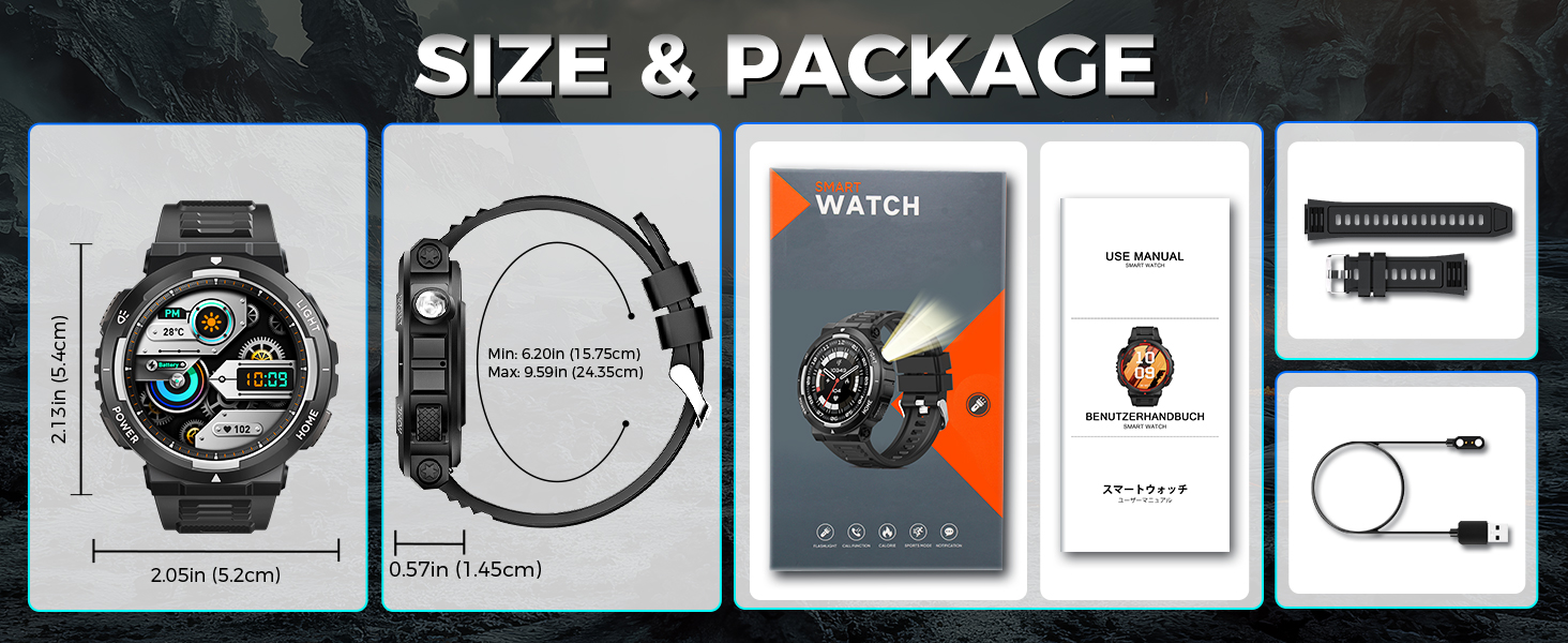 Military Smart Watch for Men Flashlight Tactical Smartwatch Fitness Watch 3ATM Waterproof