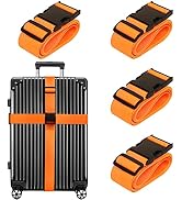Luggage Straps for Suitcases TSA Approved Travel Belt 4 Pack by Chelmon (01 Orange)
