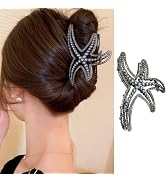 Starfish Hair Clips Large Hair Claw Clips Metal Black Starfish Hair Jaw Clips with Luxury Rhinest...
