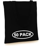 Simply Cool 50-Pack Black Canvas Tote Bags Bulk, Reusable, Grocery Medium Lightweight Cotton Clot...