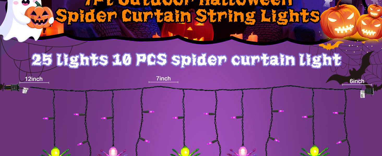 7?ft spider curtain lights halloween lights plug in halloween spider curtain string lights plug in