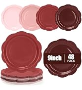 CENLBJ 48Pcs Pink and Burgundy Paper Plates 9 Inch Gradient Scalloped Disposable Party Plates for...