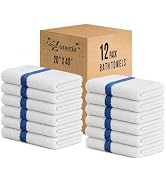 ZUPERIA Stripe Bath Towels Bulk 12 Pack (20 x 40 Inches) - 100% Cotton Economy Light Weight Towel...
