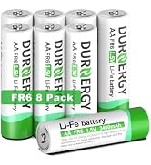 DURNERGY Lithium Batteries AA, AA Lithium Batteries 8 Pack, 1.5V Double A Battery FR6, 3400mAh Lo...