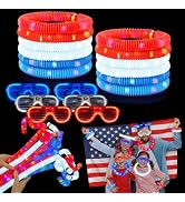 4th of July Red White Blue Glow Sticks & Glasses 12 PCS,Fourth of July Light up Necklace Bracelet...