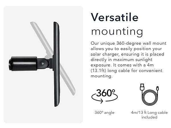 360-degree wall mount allows you to easily position your solar charger