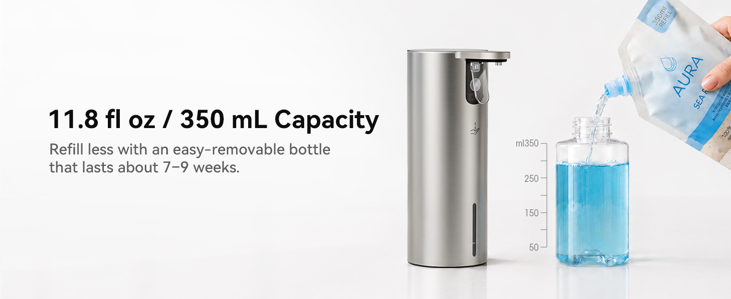 11.8 fl oz / 350 mL Capacity: Refill Less