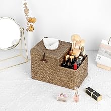 storage bin with tissue box cover for dresser desk