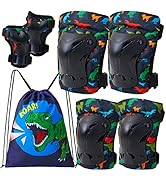 FIODAY Knee Pads for Kids Youth Dinosaur Knee Elbow Pads Wrist Guards with Drawstring Bag Adjusta...
