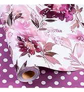 Burymento Purple flowers Wrapping Paper, Reversible Color Happy Birthday Gift Wrap for Birthday, ...