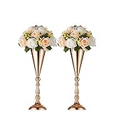 2 Pcs Tabletop Metal Wedding Flower Trumpet Vase, 16.5 inch Tall Table Decorative Centerpiece, Ar...