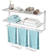 3 Tier Towel Racks for Bathroom Wall Mounted, 32 inch Bathroom Shelf with Towel Bar, Brushed Nick...