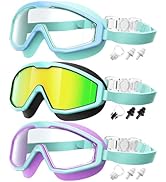 QALLY Kids Goggles Age 4-16, Anti-Fog UV 180°Clear View Kids Swim Goggles, 3 Pack Swimming Goggle...