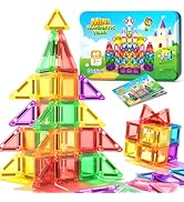 Soyee Mini Magnetic Tiles 60PCS Toddler Kids Toys Travel Set with Metal Tin Case, Portable STEM B...