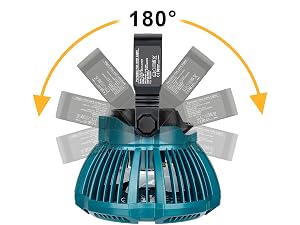 Tent fan with 180 degree rotation
