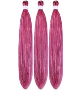 Gozill Braiding Hair Pre stretched Dark Pink Glitter Tinsel Prestretched Hypoallergenic Braiding ...