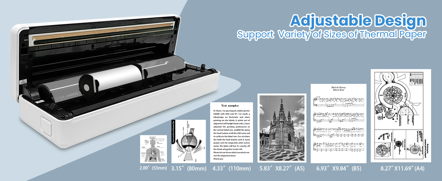 vretti P83 inkless portable printers wireless for travel, mobile thermal printer 8.5 x 11 home use