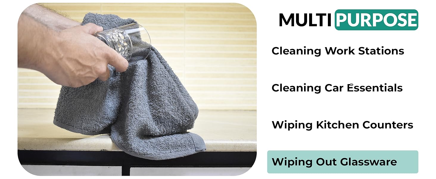 ZUPERIA cleaning cloths, 100% Cotton terry cleaning towels, highly absorbent, home and office use