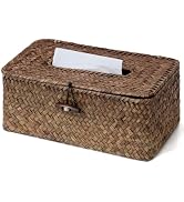 Rectangle Wicker Tissue Box Cover, Natural Seagrass Tissue Box Holder with Lid, Woven Tissue Box ...