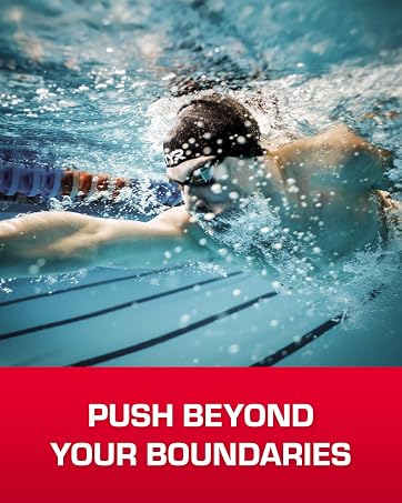 Image of man swimming laps in pool with text reading push beyond your boundaries.