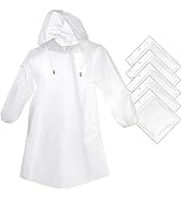 Cosowe Rain Ponchos Disposable for Adults Kids, Clear Emergency Raincoats with Hood Drawstring Sl...