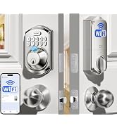 TEEHO TE012W-K WiFi Smart Keyless Entry Door Lock with Handle, Fingerprint Door Knob & Digital Ke...