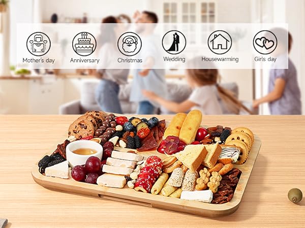 Renmxj Charcuterie Board with Clear Lid, Travel Portable Cheese Board Charcuterie Boxes