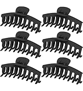 WHAVEL 6PCS Matte Plastic Large Black Hair Claw Clips For Thick Hair Jaw Clips Non-slip Ponytail ...