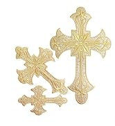 Golden Decorative Cross Appliques | Glitter Metallic, Embroidered Patches, Religious Design