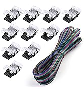 SUPERNIGHT 10 Pack 4 Pin LED Connector for Waterproof 10mm RGB 5050 LED Strip Lights, Strip to Wi...