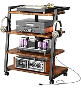CABTE Mobile AV Media Stand with Outlets and 4 Rolling Caster Wheels | 4-Tier Rolling TV Stand fo...