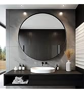 USHOWER 30-inch Black Round Mirror for Bathroom, Modern Metal Frame Circle Mirror for Wall, Circu...