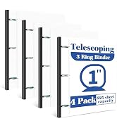INFUN 1 Inch Telescoping 3 Ring Binder - 4PCS-White, Flexible Binders with Customizable Front Cov...