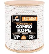 Xpose Safety 3-Strand Twisted Poly-DAC (Poly Dacron) Combo Rope – 3/8" x 1200' – Heavy-Duty UV-Co...