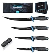 Flissa Fillet Knife Set, Bait Knife with Black Coating Finish, Cutting Notch, Knife Sharpener, Pr...