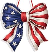 Whaline Patriotic Door Sign Outdoor Hanger USA Flag Bow Wooden Front Door Hanging Sign with Rope ...