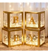 Lovelite Baby Boxes with Letters for Baby Shower, 4 Clear Balloon Boxes with LED Fairy String Lig...