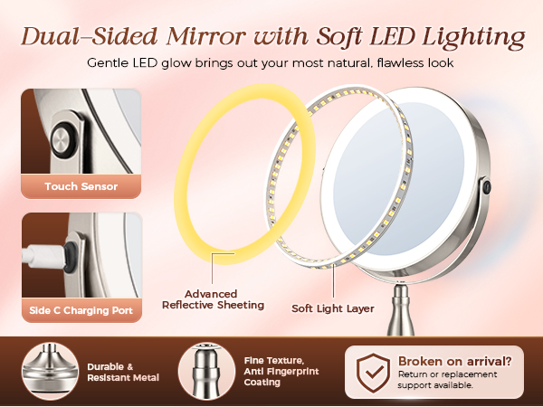 makeup mirror with lights and magnification