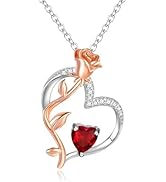 BriLove Rose Flower Heart Birthstone Necklace for Women,925 Sterling Silver Cubic Zirconia Pendan...