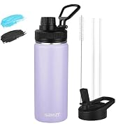 Insulated Water Bottle 18oz Stainless Steel Water Bottles with Straw&2 Lids, Kids Metal Cups Wate...