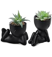 Der Rose 2 Pack Fake Succulents in Black Human Pots for Bathroom Decor | Playful matte sculptural...