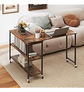 Giantex 360 Rotating End Table, Large Rustic Brown Walnut & Alloy Steel, 40" X 12", 2-Tier Storag...