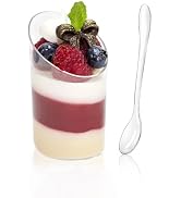 TOFLEN 50 Pack Mini Dessert Cups with Spoons, 2.2 oz Round Plastic Dessert Shooter Cups Slanted A...