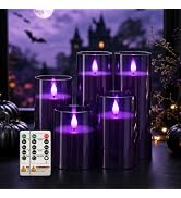 Homemory Dark Gray Flameless Candles, Purple Glow, Remote Timer, Set of 5 | Purple LED Glow Hallo...